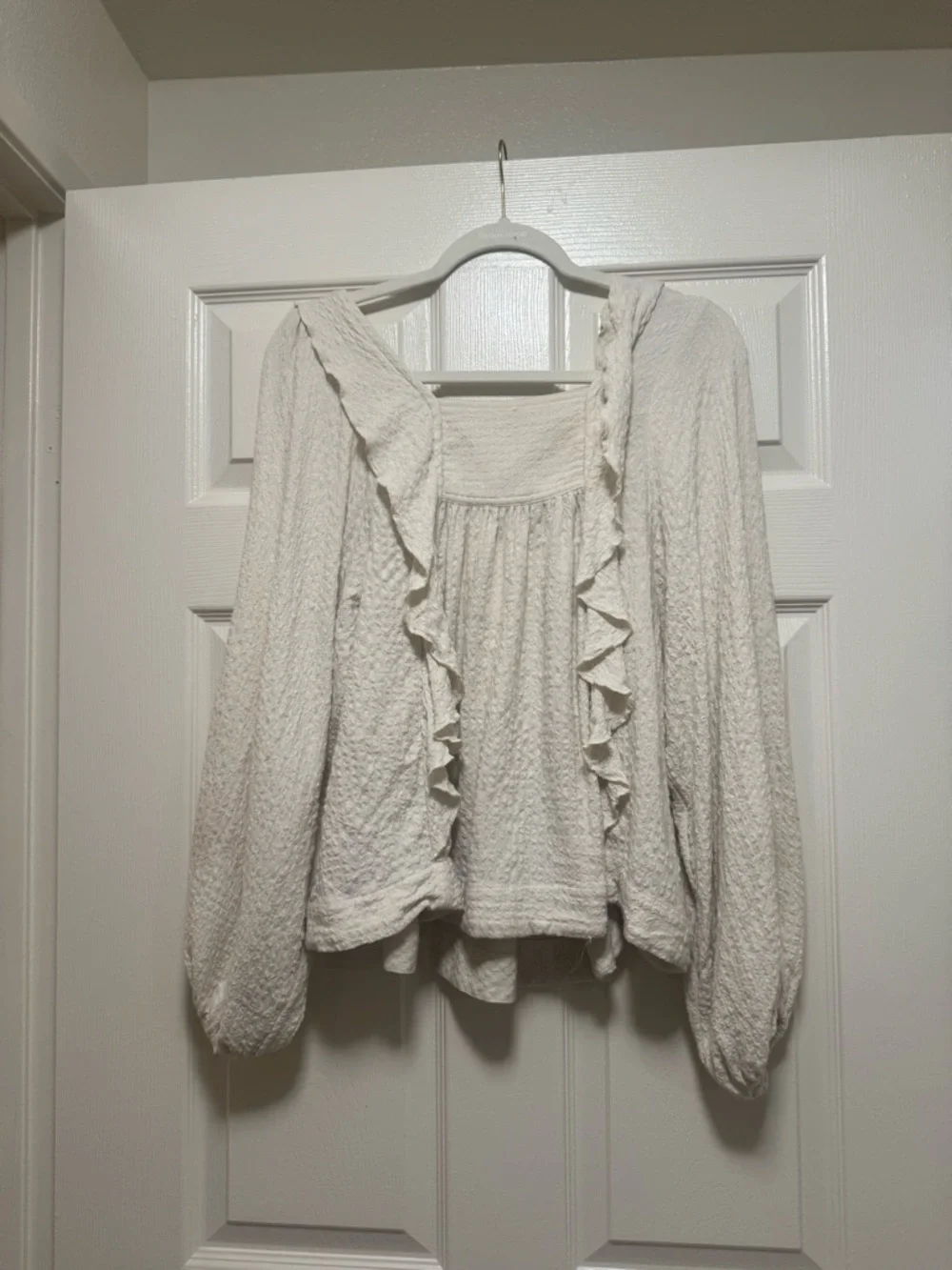 Free People Cream Bonny Blouse Square Neck Ruffle Front Top - Picture 5 of 9